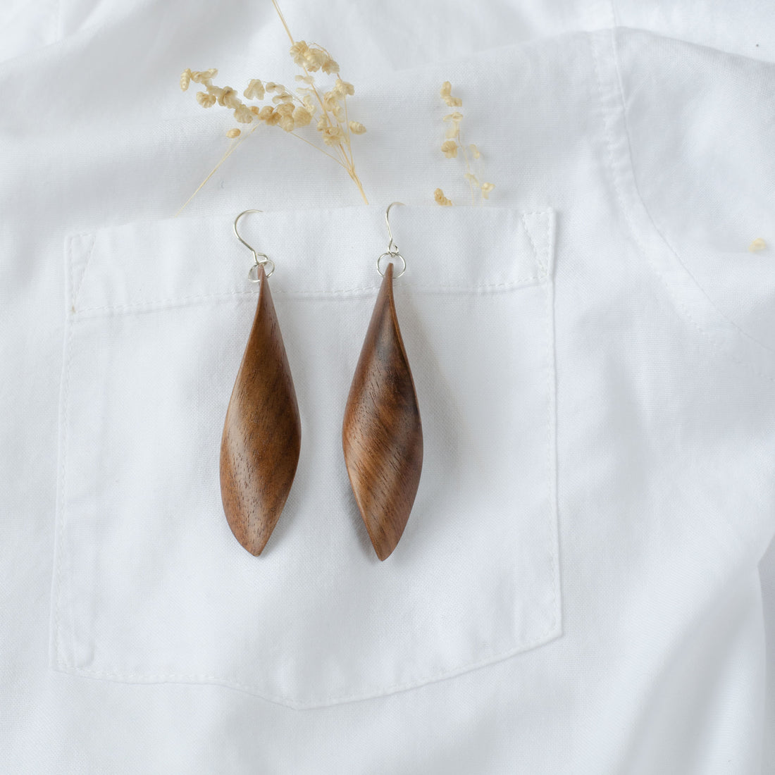 Elegant European Walnut Wooden Earrings, Lightweight and Earthy