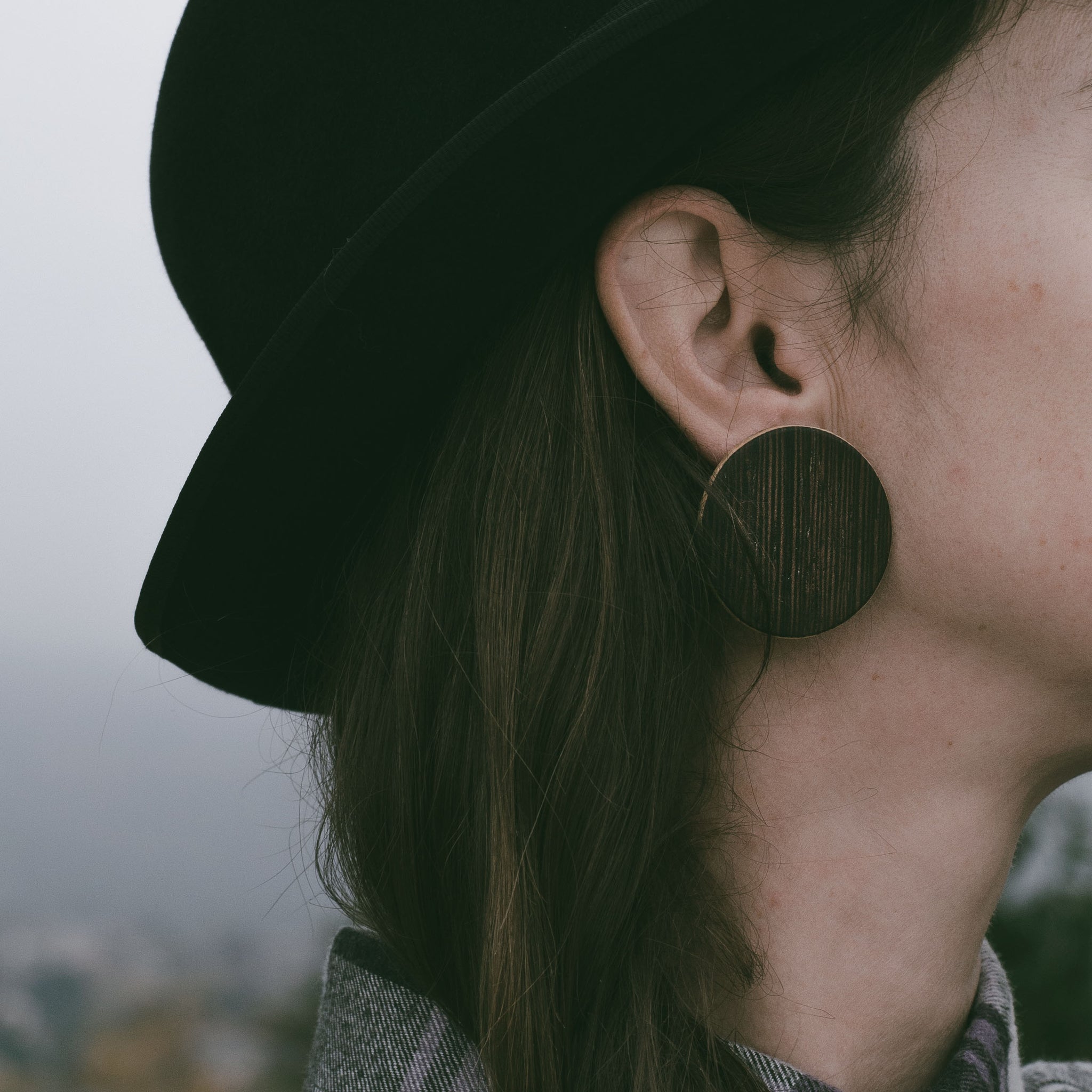 Wenge & Oak Wood Circle stud earrings