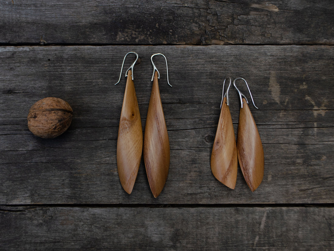 Wooden Earrings "Twist". Elm wood