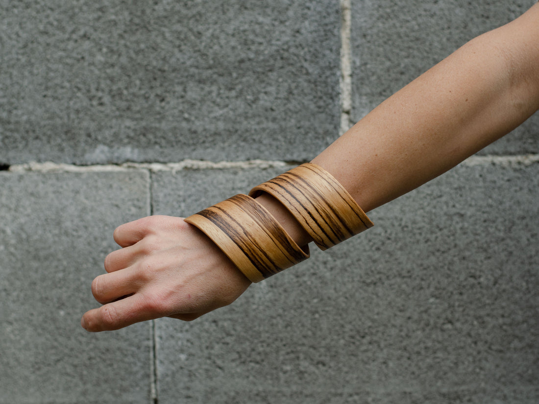 "Double twist" - Large Spiral Cuff in Zebrawood