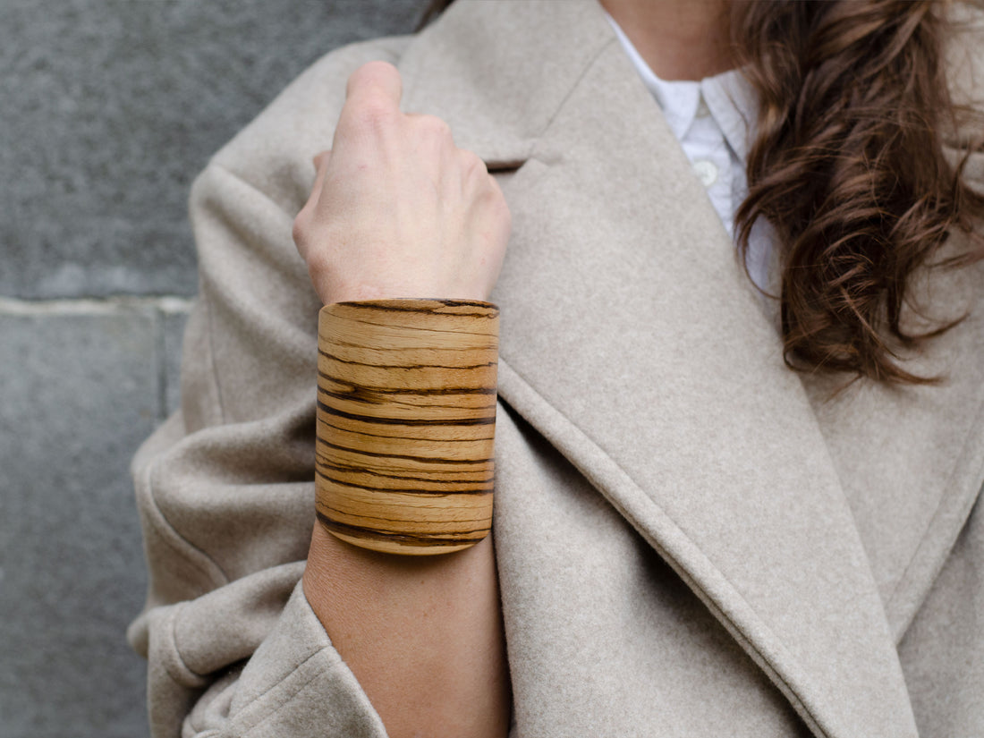 "Cylinder" - Statement Cuff bracelet in Zebrawood