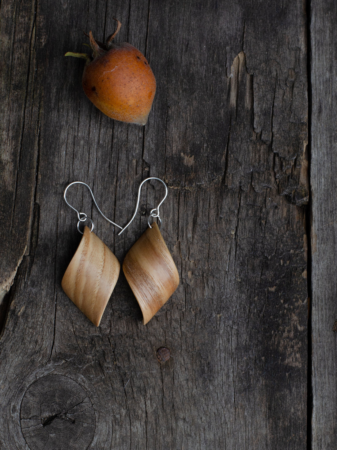 Wooden Earrings "Tiny leaves". Ash wood