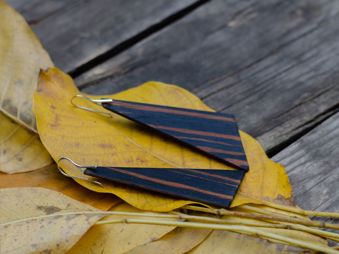 "Shape". Dark Makassar wood earrings