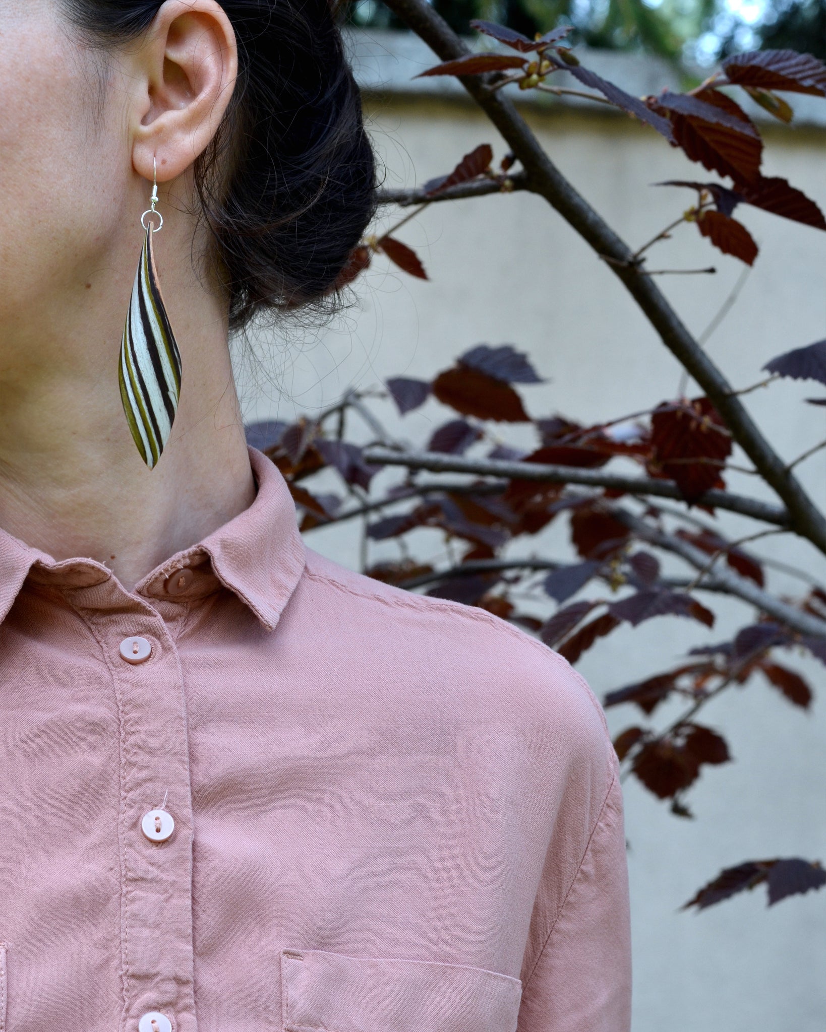 Wooden Earrings "Twist". Stripes