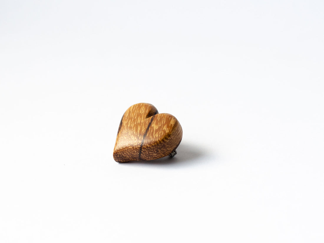 Wooden "Heart" Brooch in Marble Wood