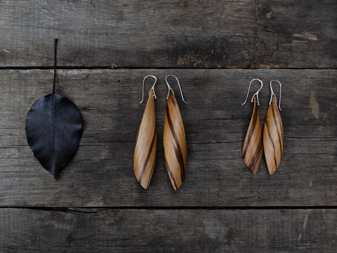 Wooden Earrings "Twist". Zebrawood