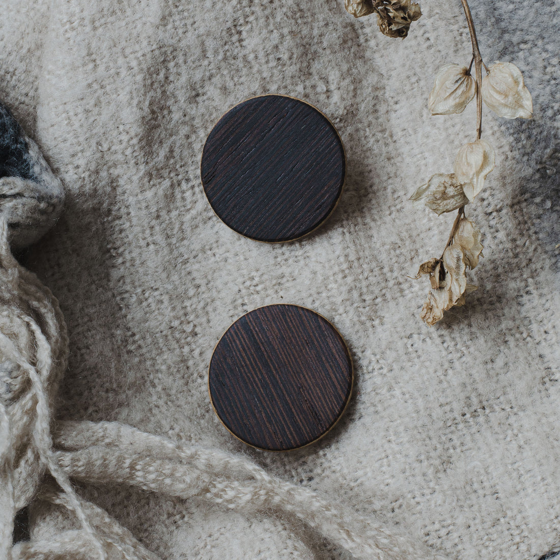 Wenge & Oak Wood Circle stud earrings