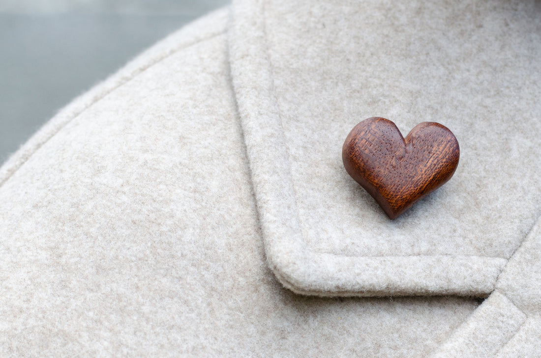 Wooden "Heart" Brooch in Mahogany