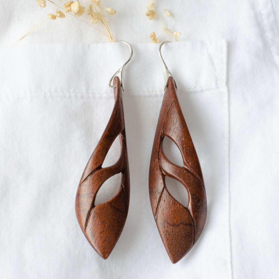 Hand carved Sapele Mahogany Earrings