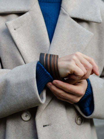 "Wrap Around" - Lightweight Wooden Bangle in Dark Makassar. Curved to Follow You.