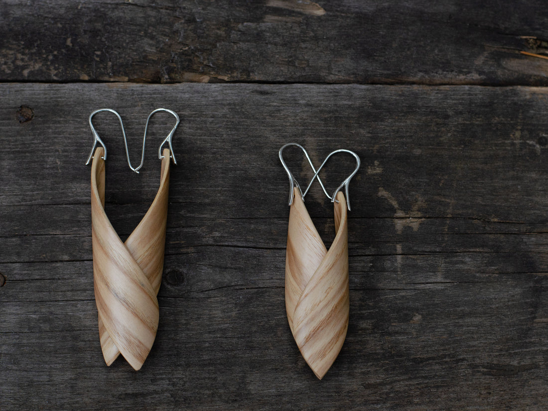 Wooden Earrings "Twist". Ash wood