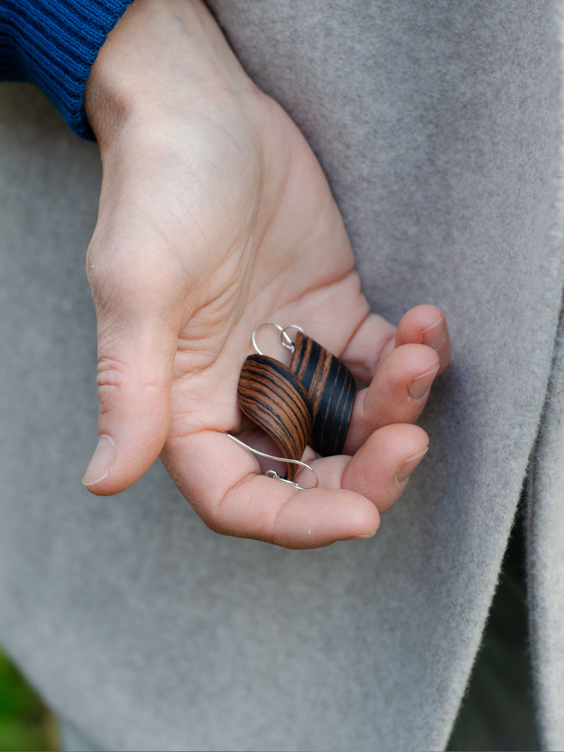 Wooden Earrings "Tiny leaves". Dark Makassar