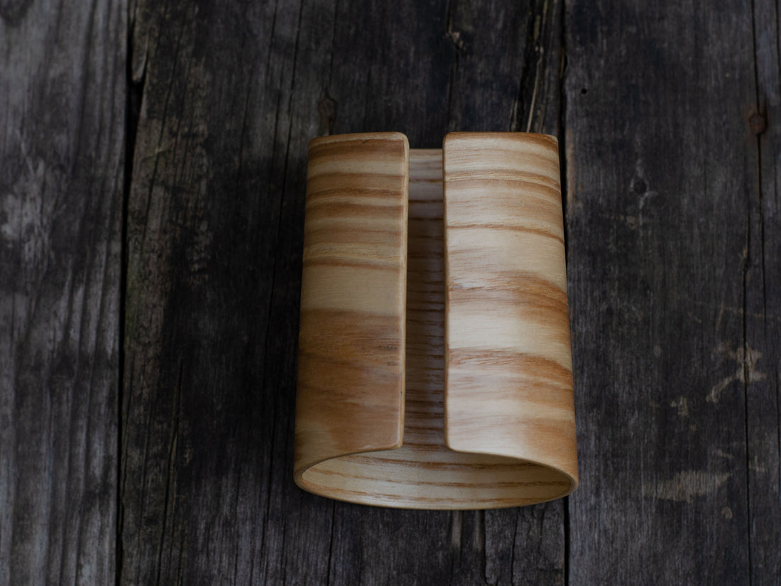 "Cone" - Statement Cuff bracelet in Ash wood . Clarity and calm presence.