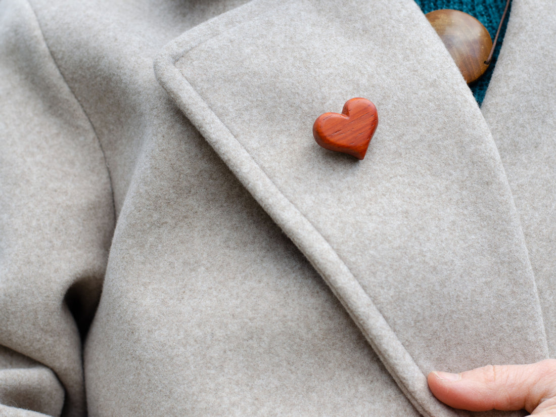 Wooden "Heart" Brooch in Paduk