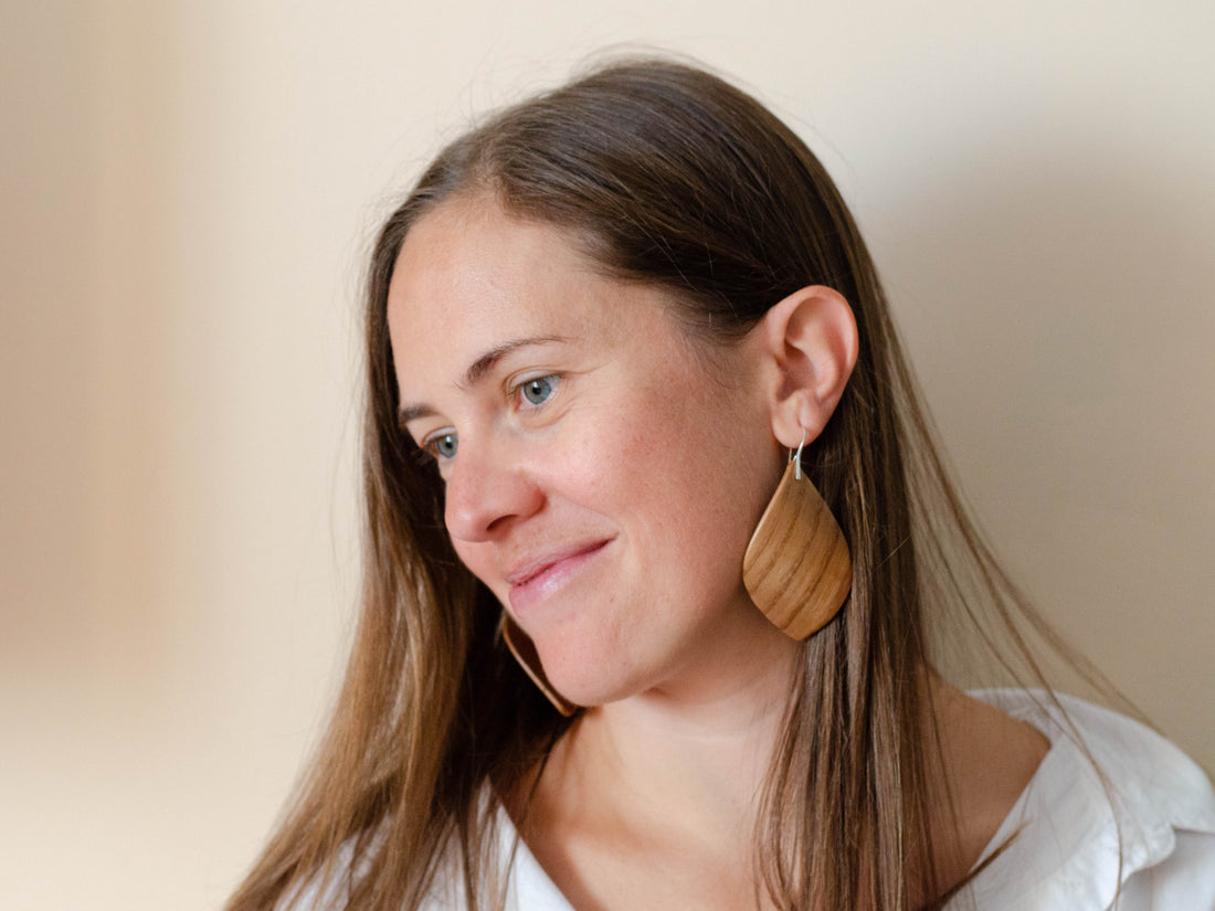 "Leaf". Elm wood earrings