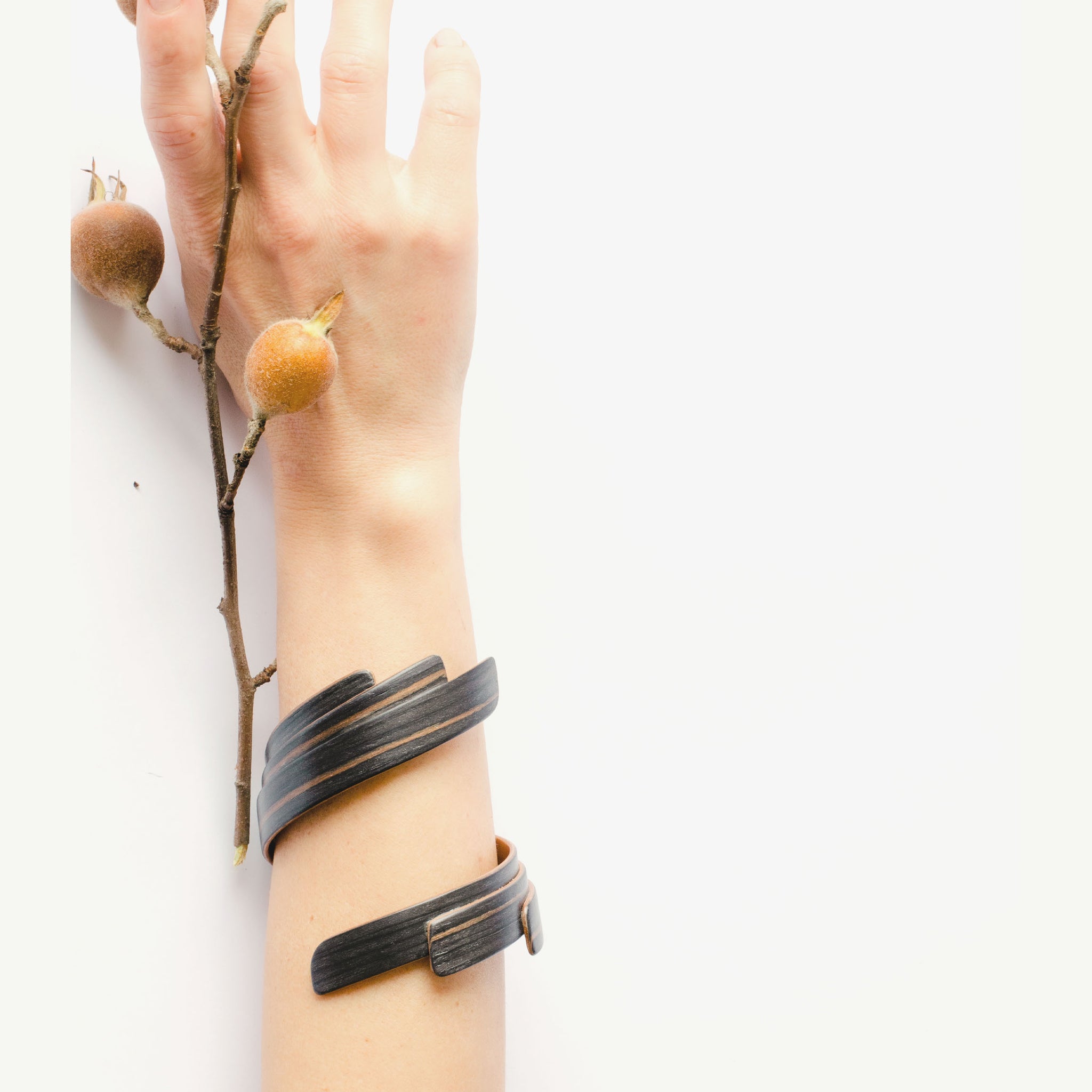 "Connections" Amara Ebony & European Walnut - Wooden Sculptured Bracelet