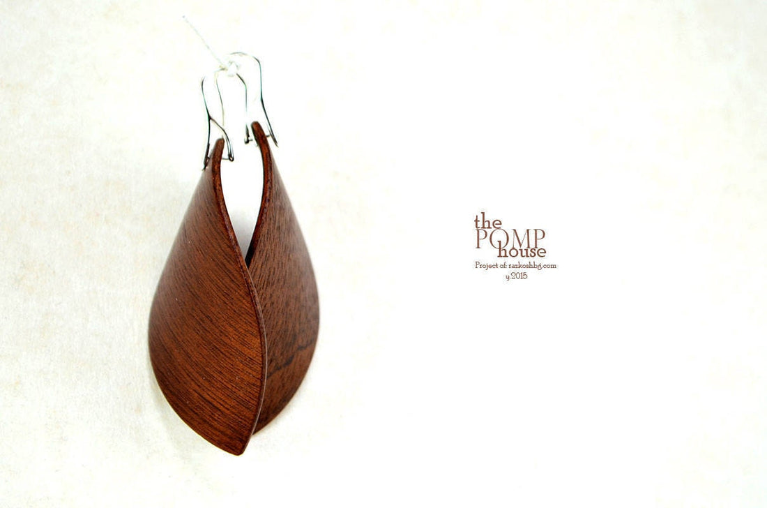 Wooden Earrings "Leaf" Sapele Mahogany