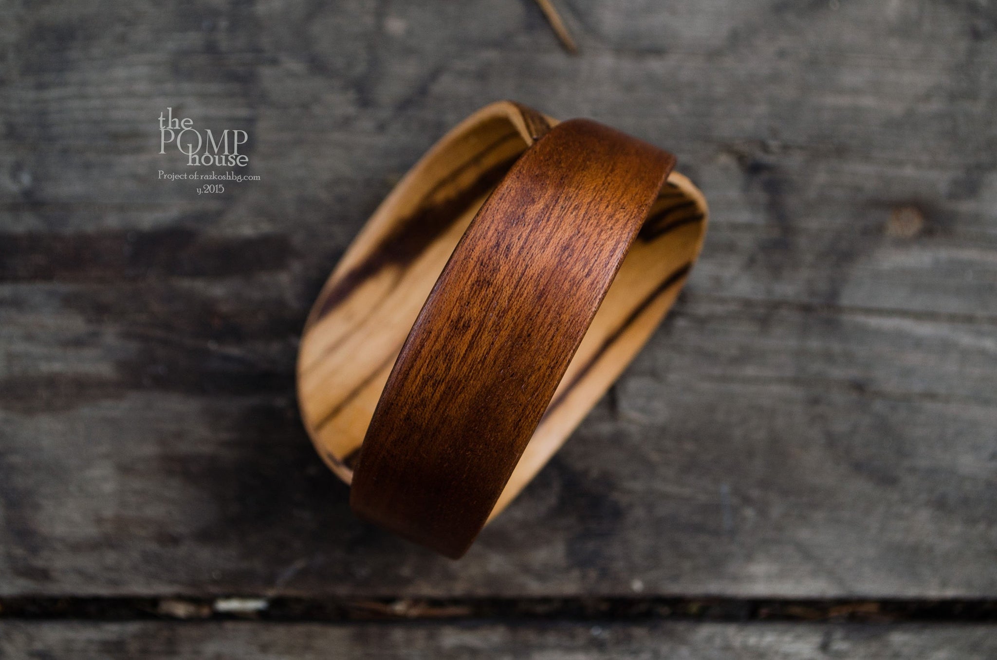 Wooden Bracelet "Connections", Natural bent veneer Zebrawood & Sapele Mahogany