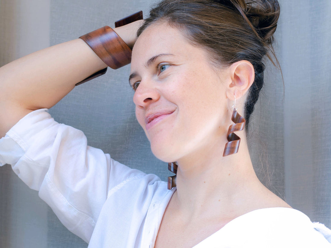 Nature-Inspired Brazilian Rosewood "Spiral" Earrings