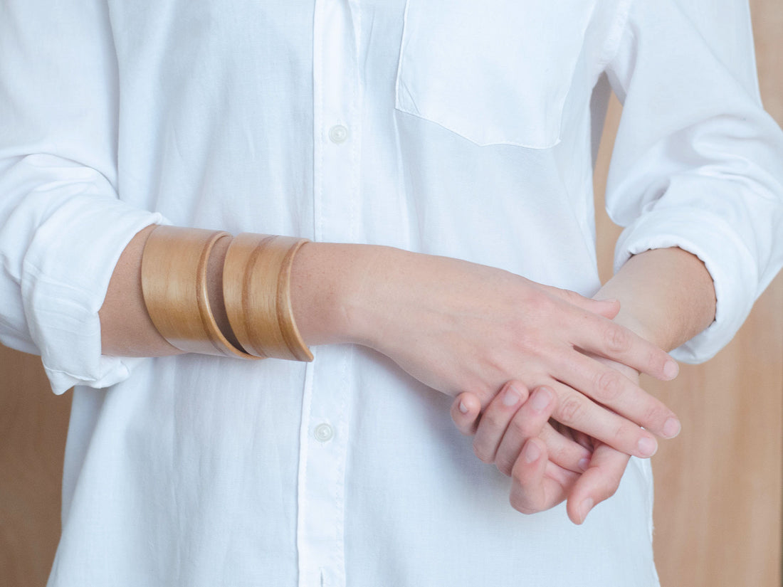 Wooden bracelet, Natural Elm bentwood spiral cuff