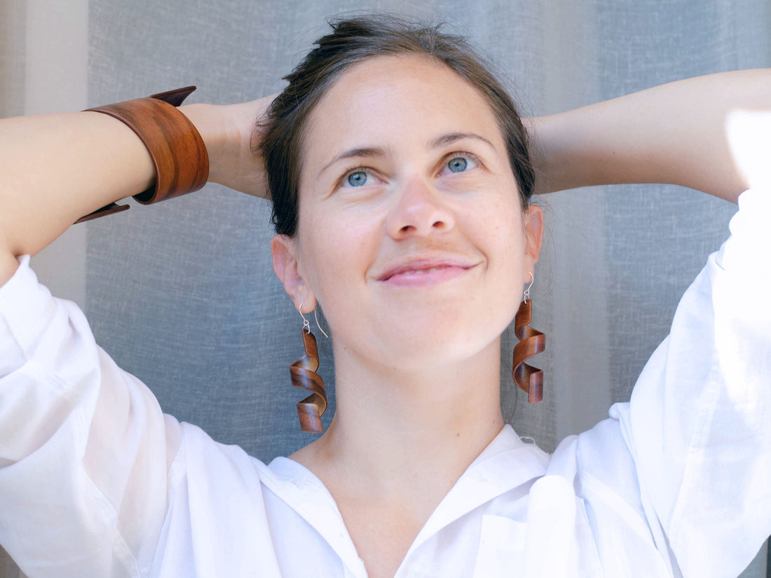 Made to Order Wooden Jewelry Set, Nature-Inspired, Brazilian Rosewood Bracelet and Earrings