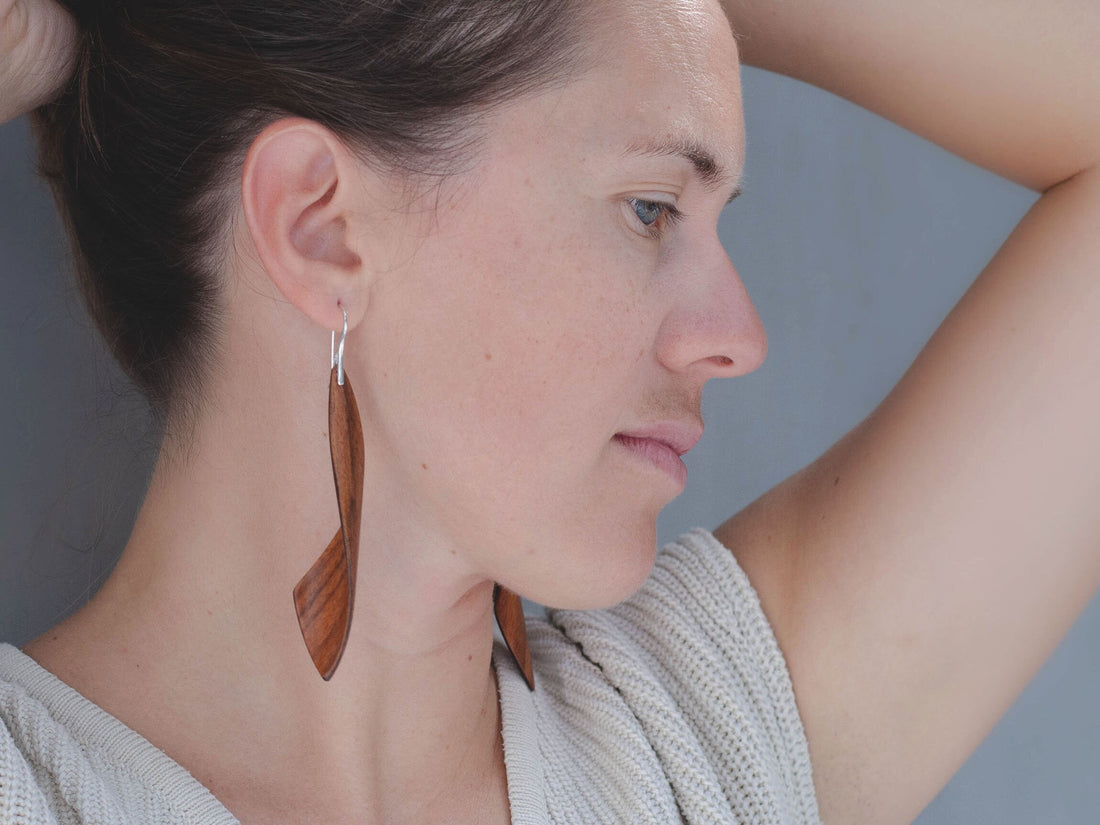 Elegant Brazilian Rosewood Wooden Earrings, Lightweight and Earthy