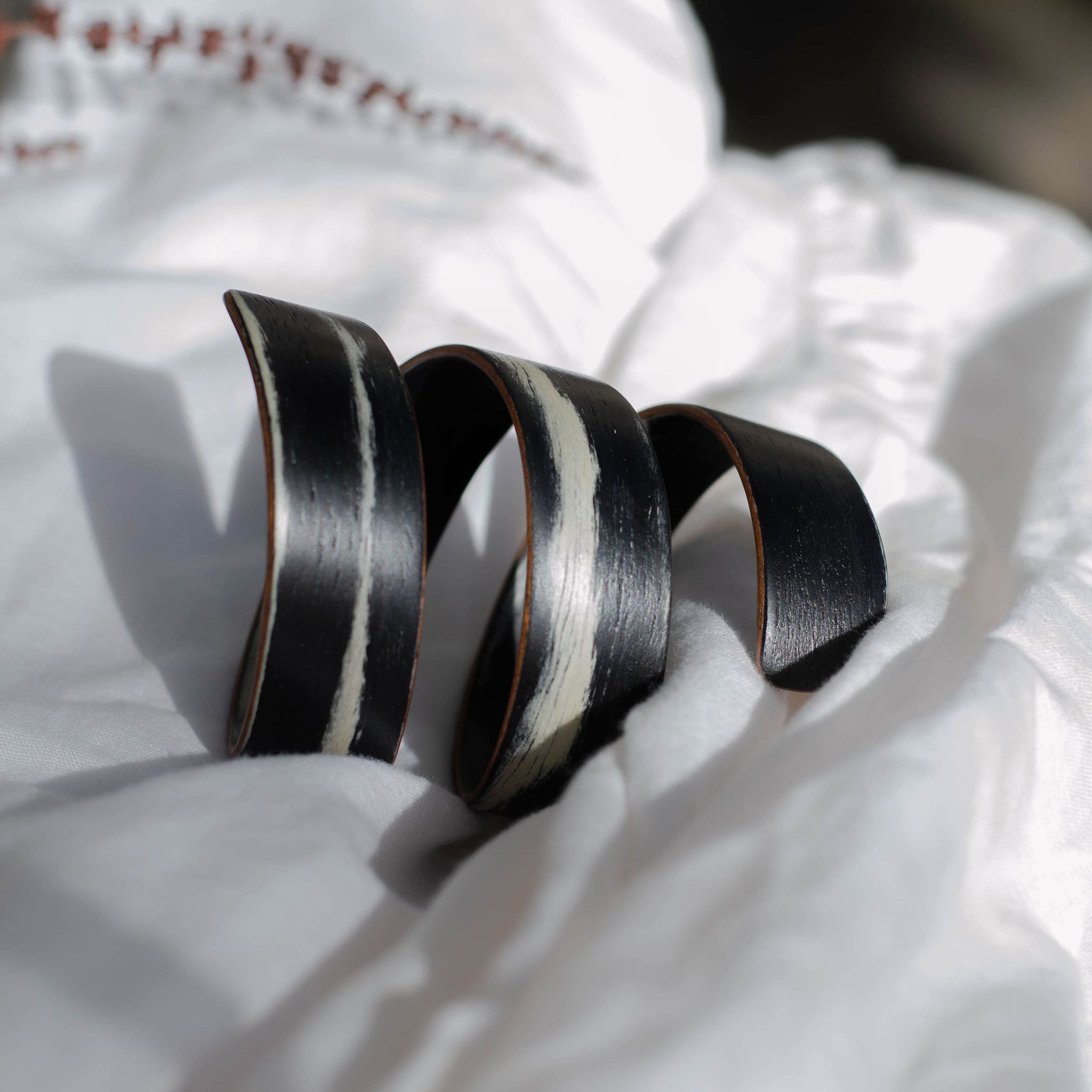 Lightweight Spiral Bracelet in Black Zebra with inner layers or natural Sapele Mahogany