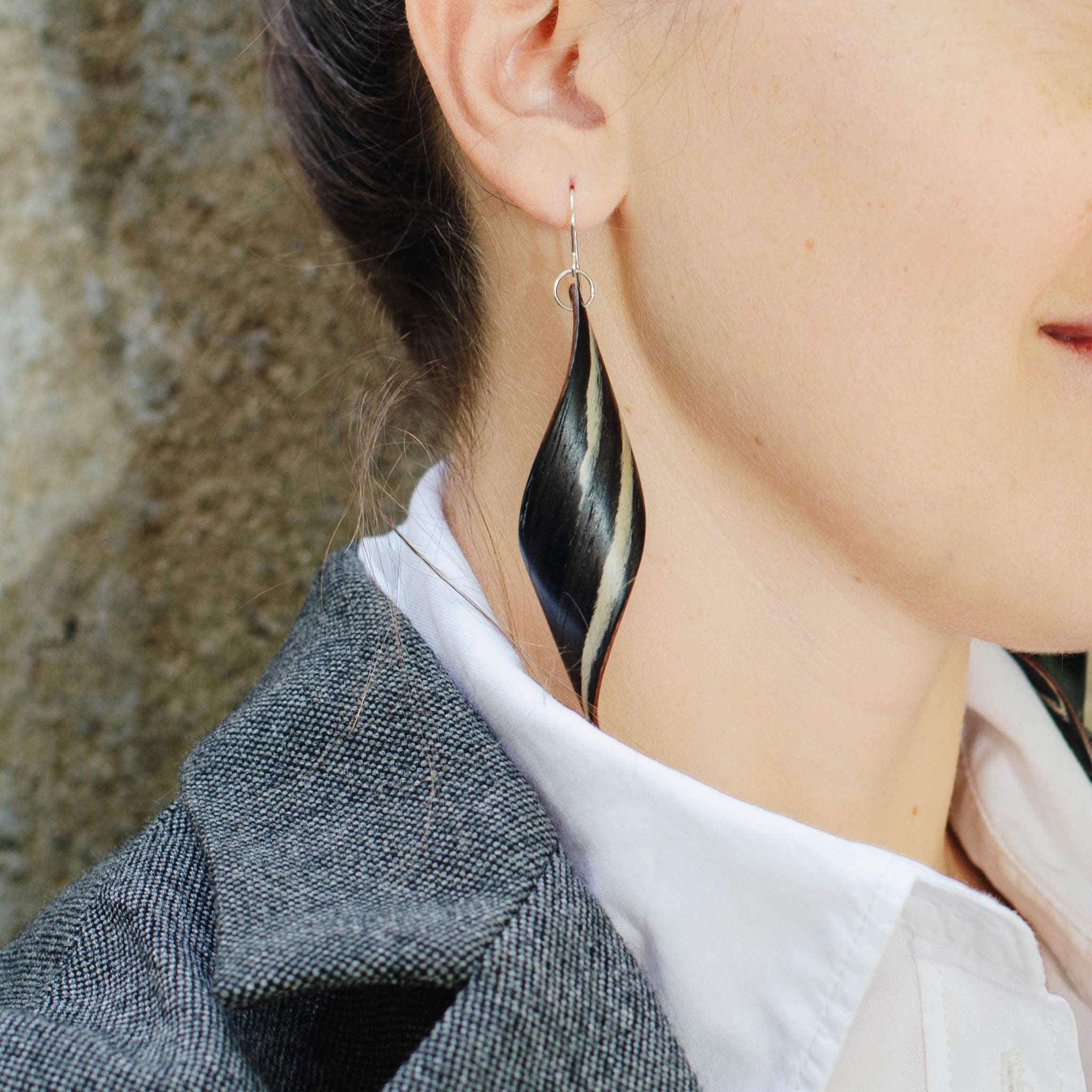 Earrings "Twist" - Engineered veneer "Black Zebra"